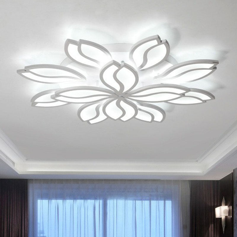 Acrylic Leaf Semi Flush Light Artistic White LED Flush Ceiling Light Fixture for Living Room