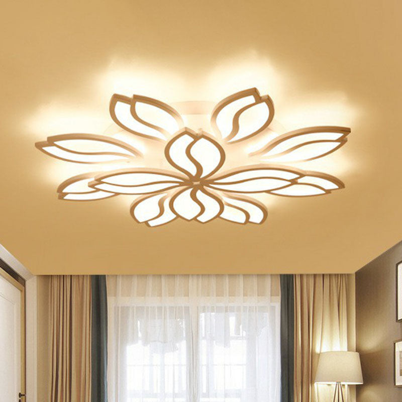 Acrylic Leaf Semi Flush Light Artistic White LED Flush Ceiling Light Fixture for Living Room