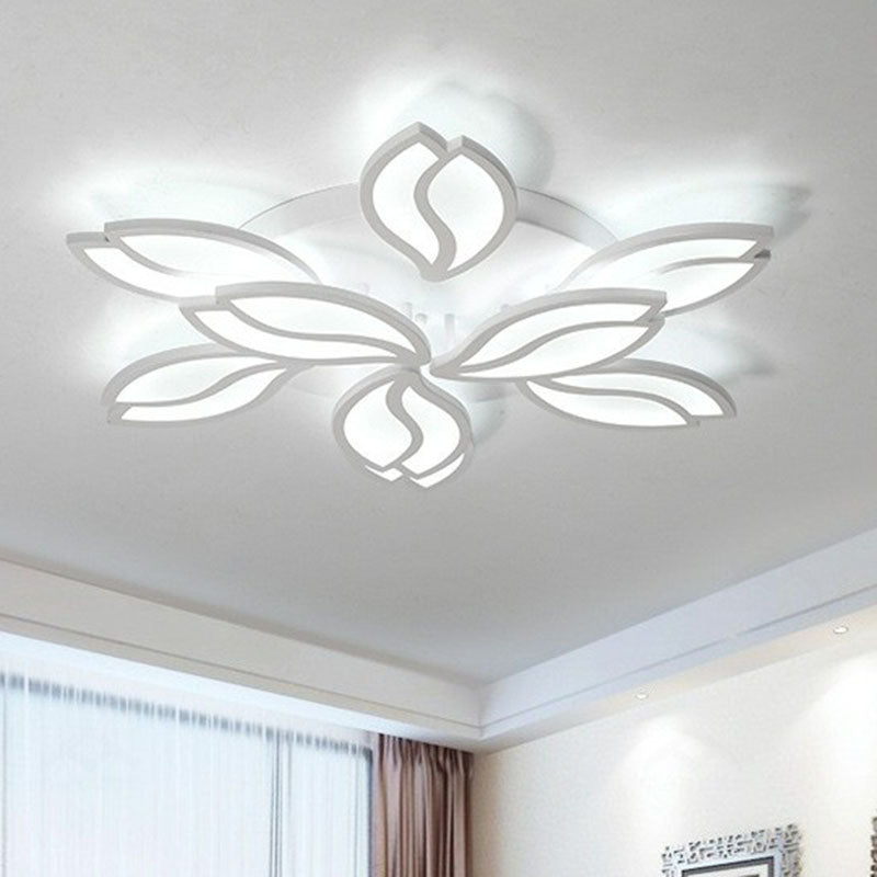 Acrylic Leaf Semi Flush Light Artistic White LED Flush Ceiling Light Fixture for Living Room