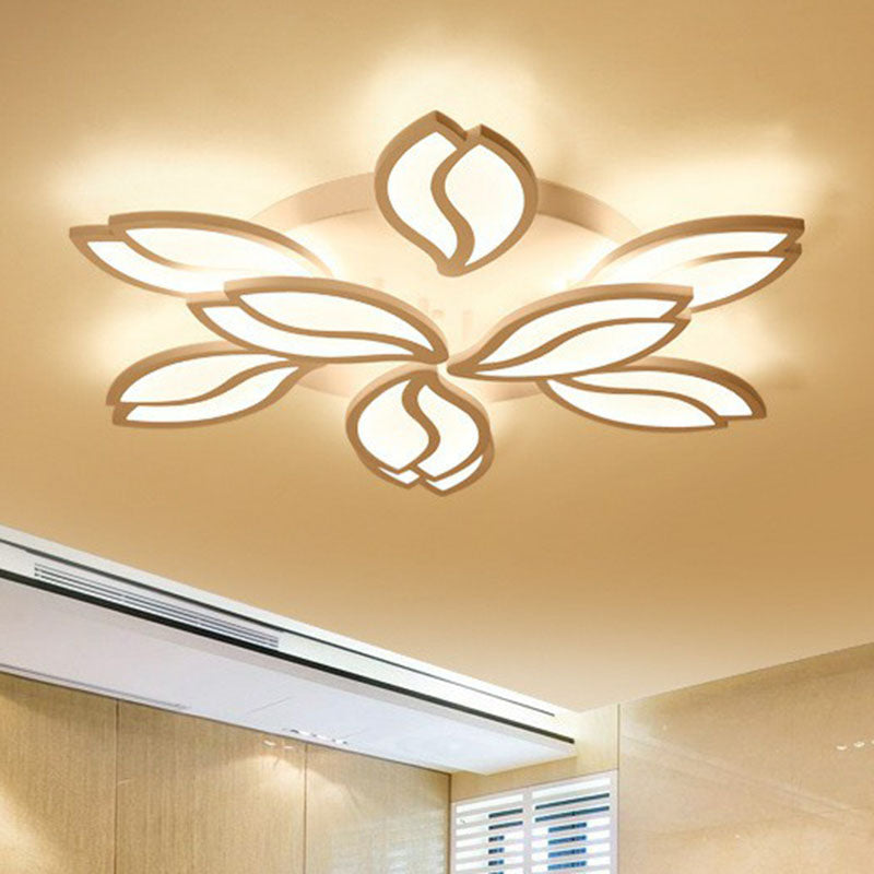 Acrylic Leaf Semi Flush Light Artistic White LED Flush Ceiling Light Fixture for Living Room