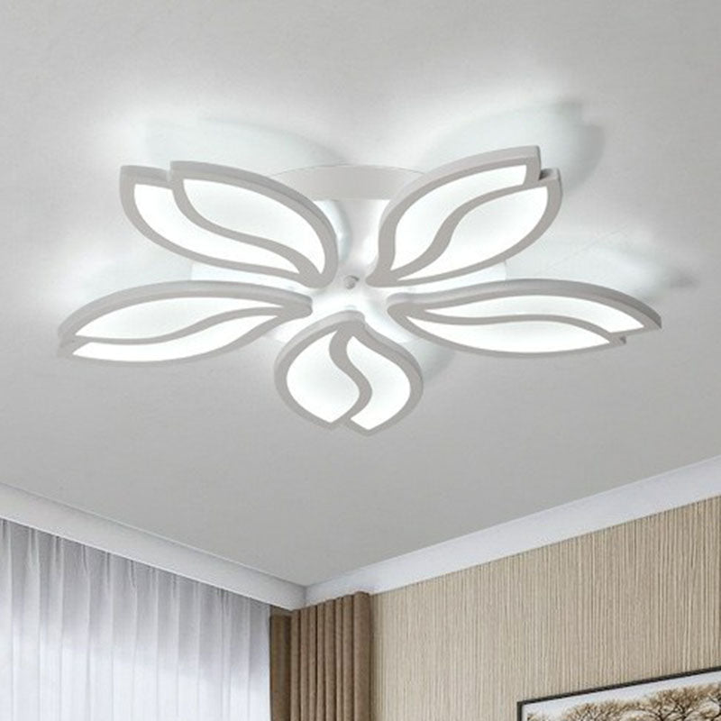 Acrylic Leaf Semi Flush Light Artistic White LED Flush Ceiling Light Fixture for Living Room