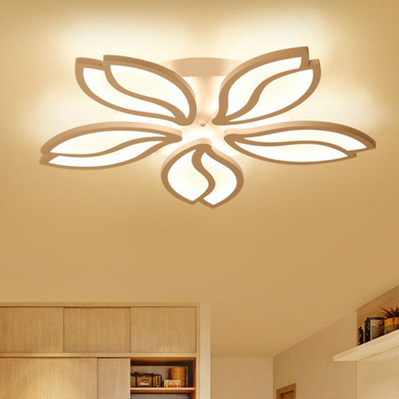 Acrylic Leaf Semi Flush Light Artistic White LED Flush Ceiling Light Fixture for Living Room