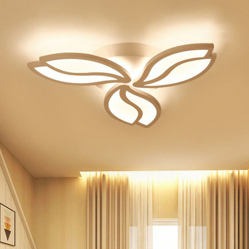 Acrylic Leaf Semi Flush Light Artistic White LED Flush Ceiling Light Fixture for Living Room