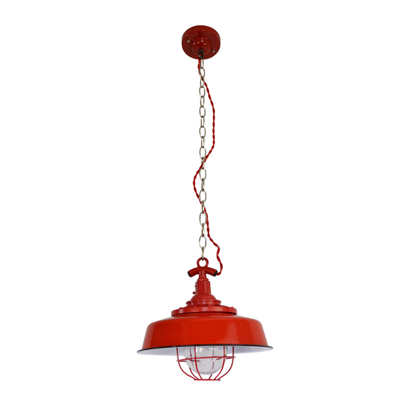 Barn Shade Restaurant Pendant Light Industrial Metal 1-Light Red Hanging Lamp with Wire and Chain