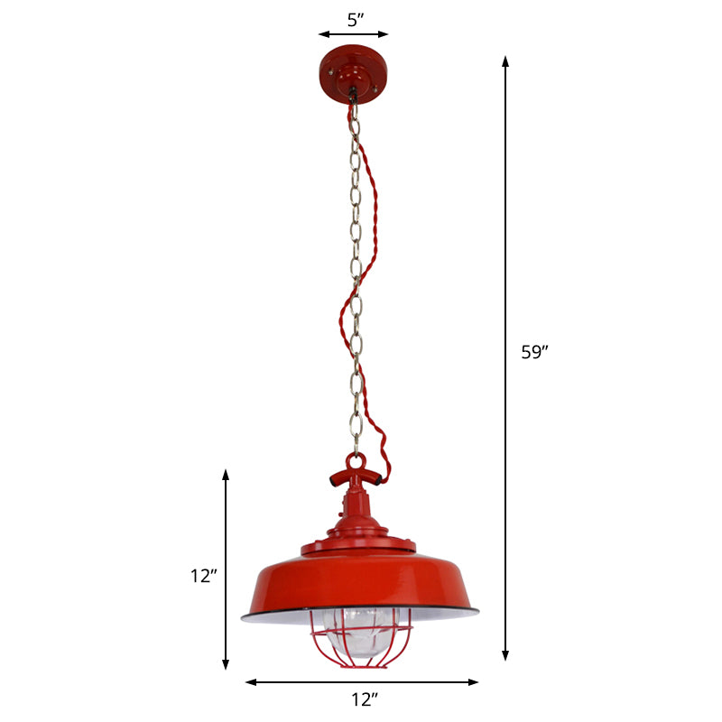 Barn Shade Restaurant Pendant Light Industrial Metal 1-Light Red Hanging Lamp with Wire and Chain