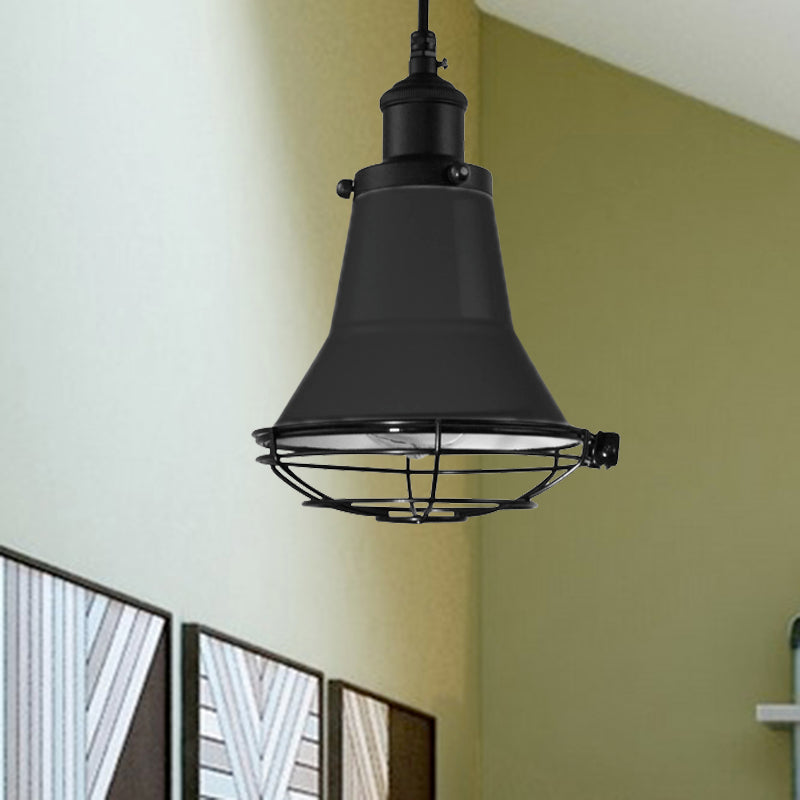 Bell slaapkamer plafondlicht industrieel metaal metaal 1-licht zwart/wit/gele hanglampje plafond met draadkooi schaduw