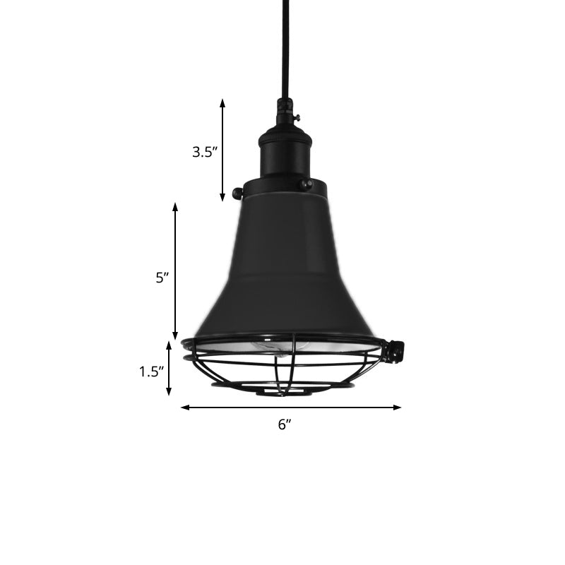 Bell Bedroom Ceiling Light Industrial Metal 1-Light Black/White/Yellow Pendant Ceiling Light with Wire Cage Shade