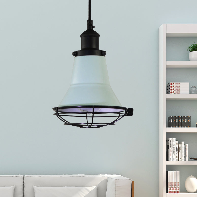 Bell slaapkamer plafondlicht industrieel metaal metaal 1-licht zwart/wit/gele hanglampje plafond met draadkooi schaduw