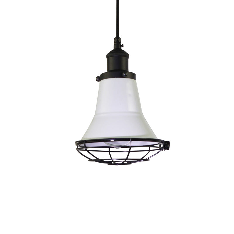 Bell Bedroom Ceiling Light Industrial Metal 1-Light Black/White/Yellow Pendant Ceiling Light with Wire Cage Shade