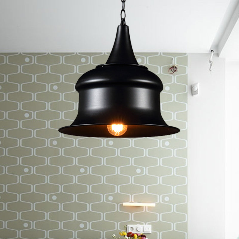 Black / Red / Jaune Single Pendant Light Vintage Metal Bell Forme suspendue Lumière pour le salon