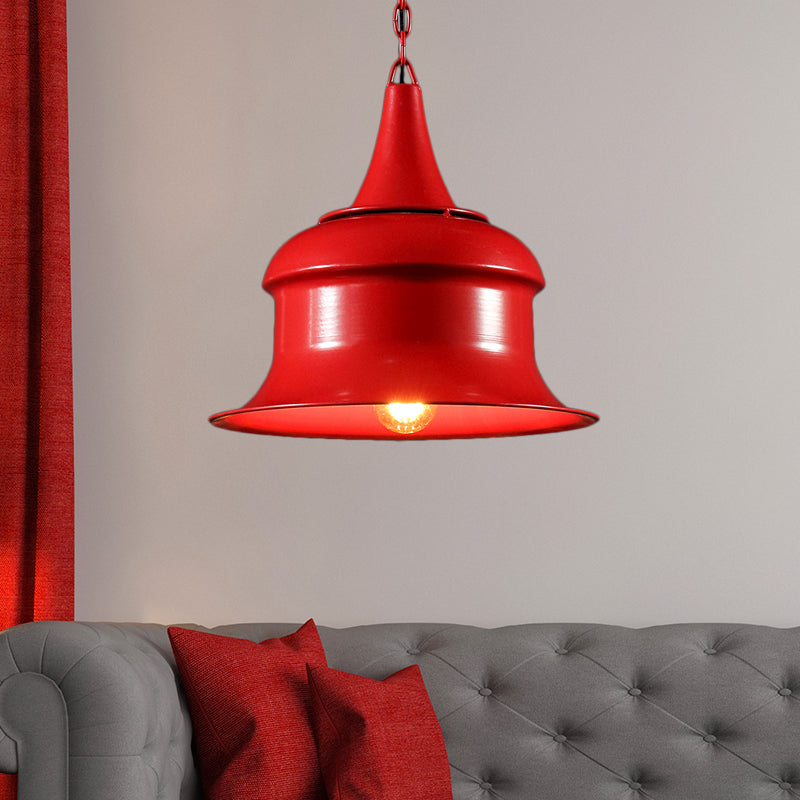 Black/Rojo/Amarillo Single Pendse Luz de metal Vintage Campana de metal Luz colgante de luz para sala de estar