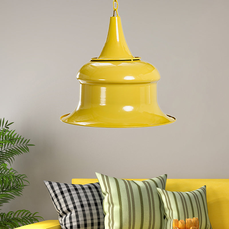 Black / Red / Jaune Single Pendant Light Vintage Metal Bell Forme suspendue Lumière pour le salon