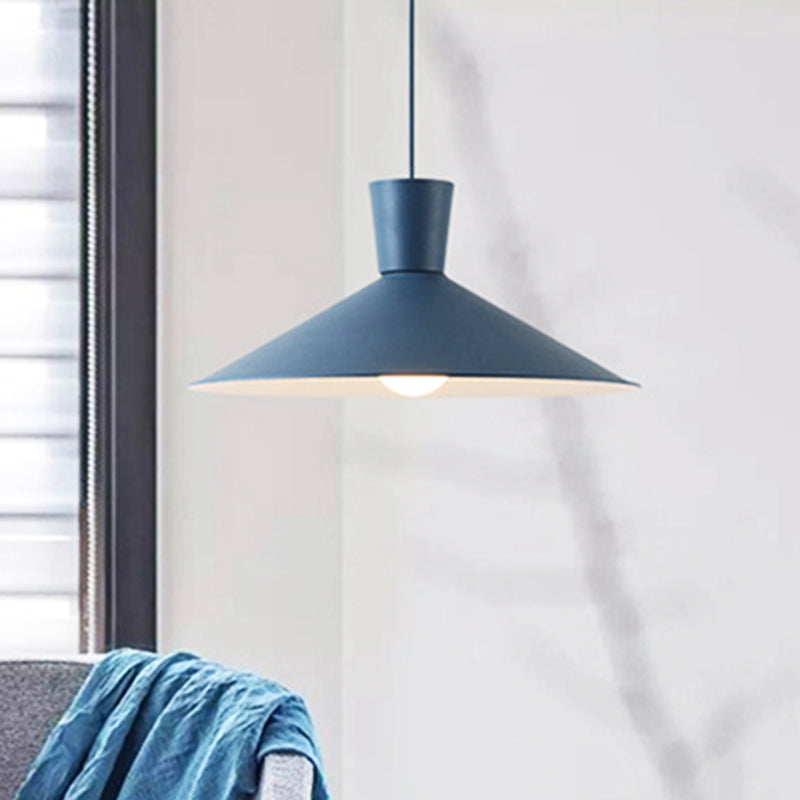 Pink/Yellow/Blue 1 Light Hanging Light Nordic Style Iron Flared Pendant Ceiling Light for Living Room