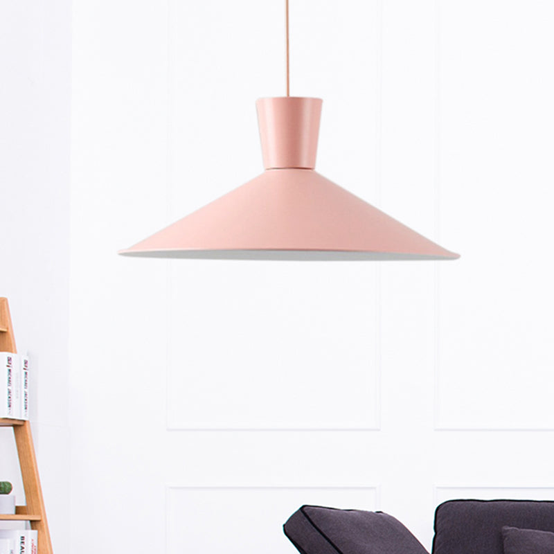 Pink/Yellow/Blue 1 Light Hanging Light Nordic Style Iron Flared Pendant Ceiling Light for Living Room