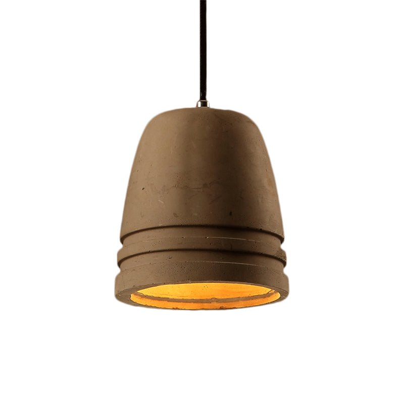 Brown 1-Light Light Fixture Industrial Cement Bell Shape Hanging Ceiling Light for Bedroom