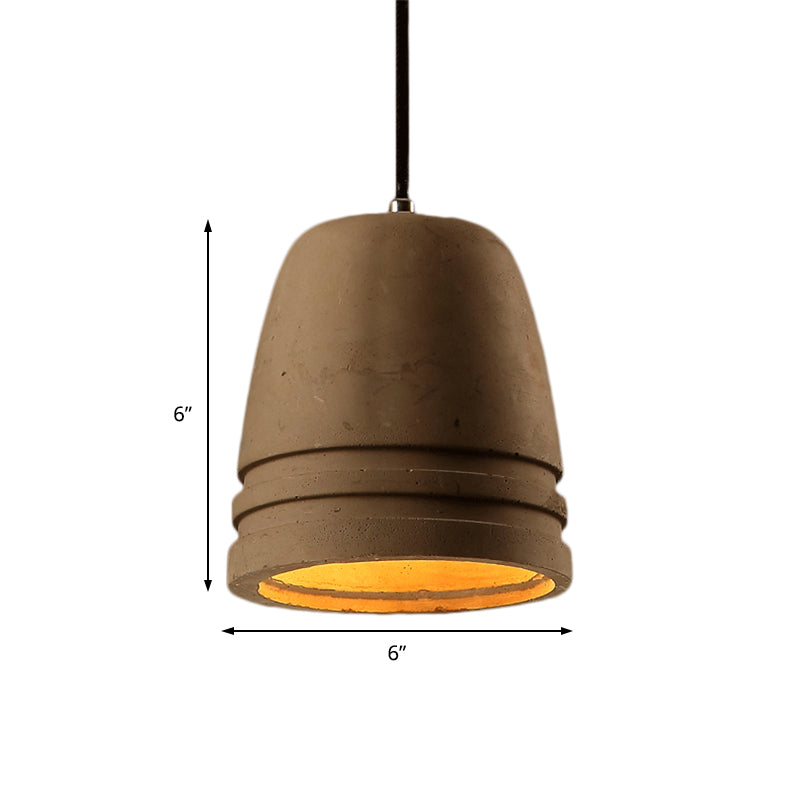 Brown 1-Light Light Fixture Industrial Cement Bell Shape Hanging Ceiling Light for Bedroom