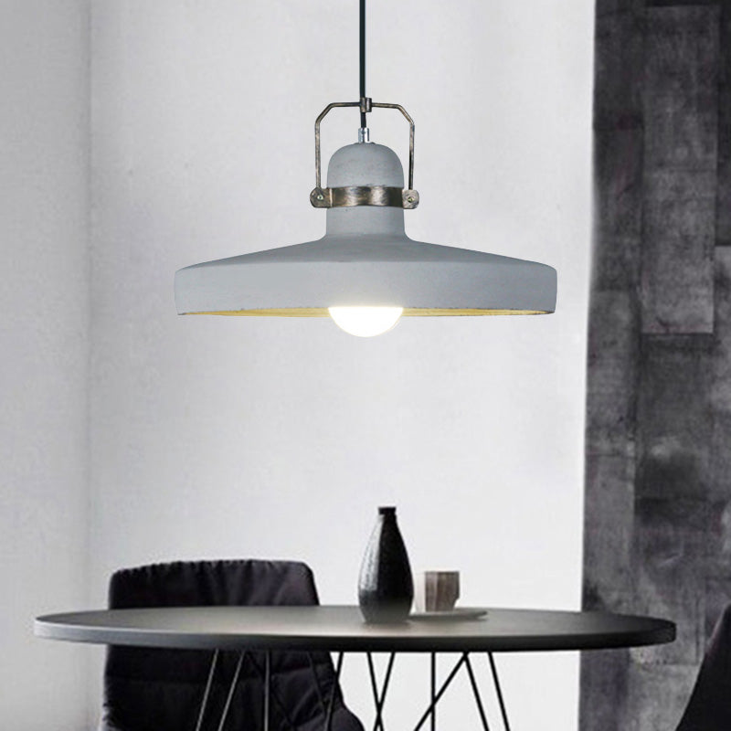 Grey 1-Bulb Pendant Lamp Antique Cement and Metal Barn Shape Hanging Light Fixture for Restaurant