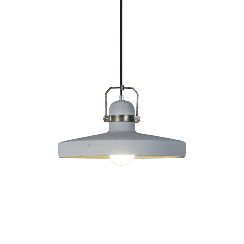 Grey 1-Bulb Pendant Lamp Antique Cement and Metal Barn Shape Hanging Light Fixture for Restaurant