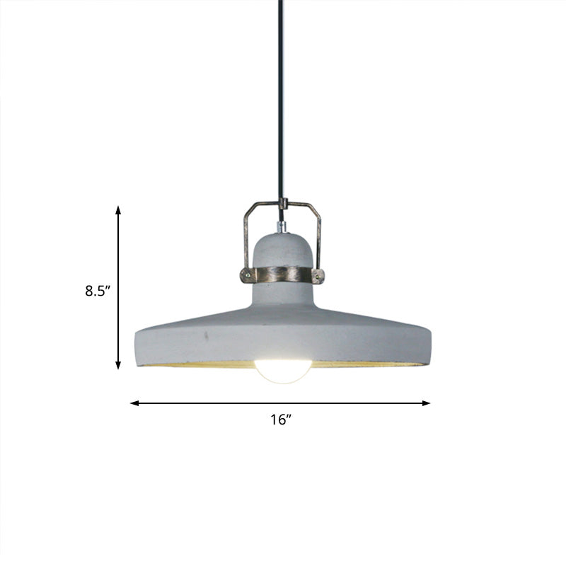 Grey 1-Bulb Pendant Lamp Antique Cement and Metal Barn Shape Hanging Light Fixture for Restaurant