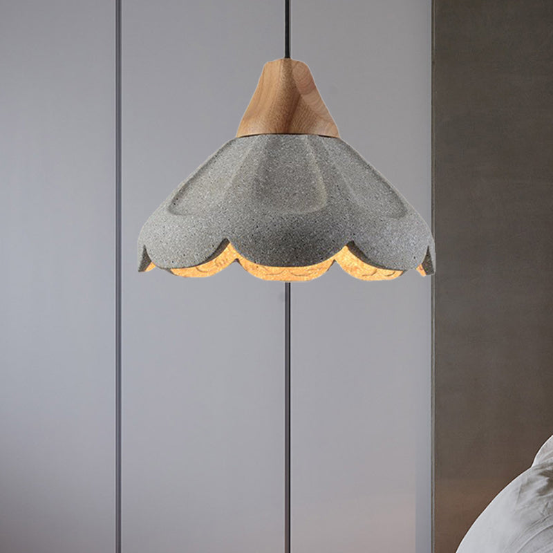 Grijze 1-licht hanglamp Lighting Noordse stijl beton geschulpte hangende lamp met houten pet voor restaurant