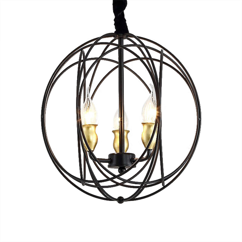 14"/19" Wide Black 3/6-Light Hanging Pendant Lighting Industrial Metal Candle Light Fixture with Orb Cage for Dining Room