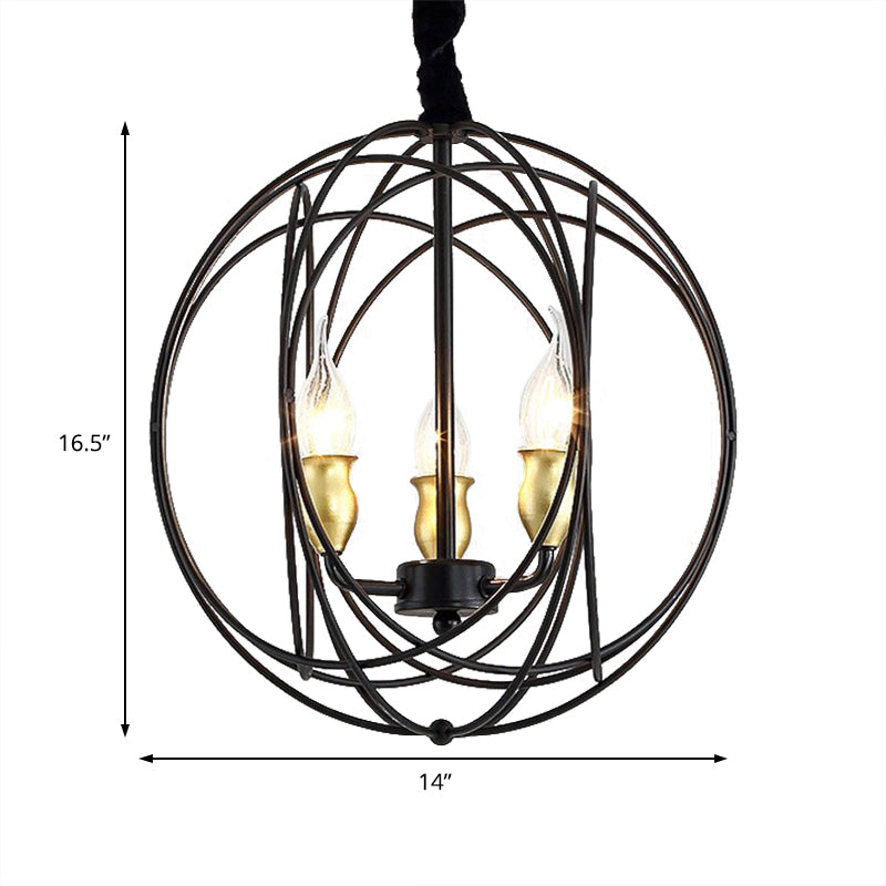 14"/19" Wide Black 3/6-Light Hanging Pendant Lighting Industrial Metal Candle Light Fixture with Orb Cage for Dining Room