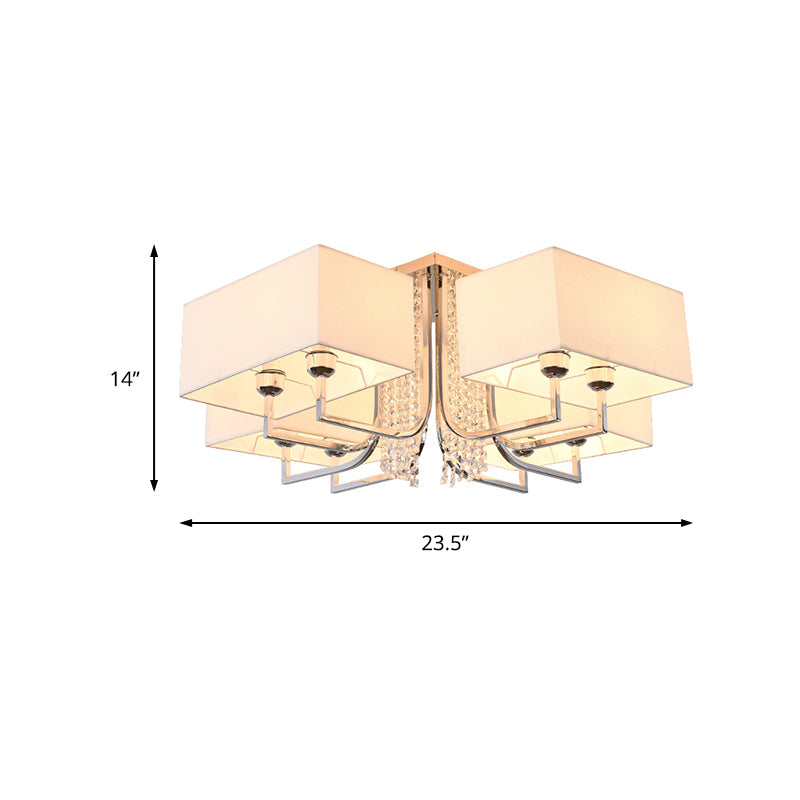 Luz de techo semi descarte de tono de tela cúbica con lámpara de techo de dormitorio blanco contemporáneo, 23.5 "/31.5" de ancho