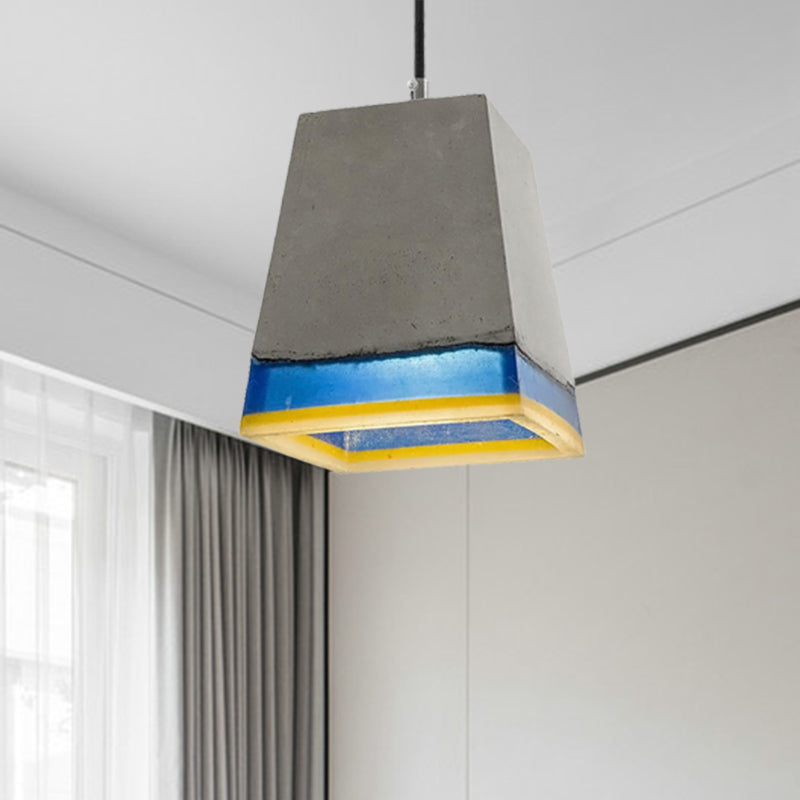 Grey 1-Light Hanging Light Fixture Modern Cement Pyramid Pendant Light for Living Room