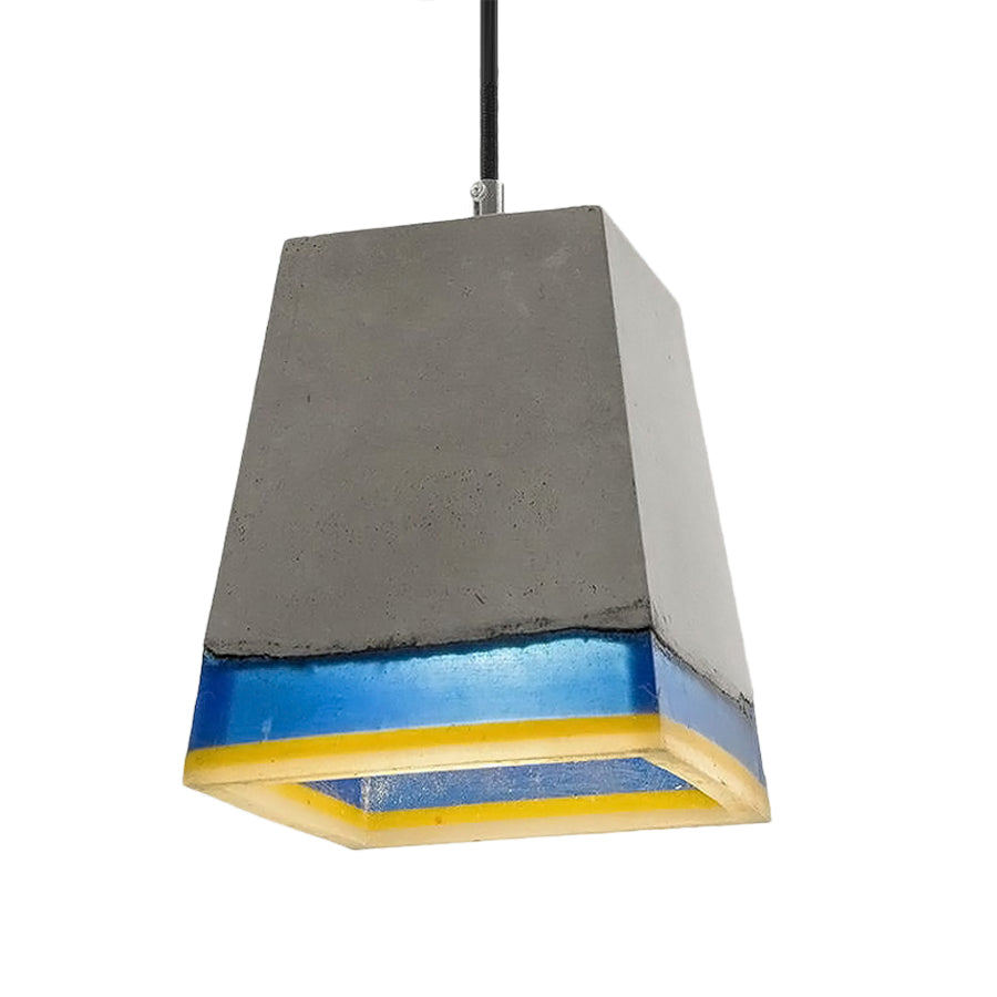 Grey 1-Light Hanging Light Fixture Modern Cement Pyramid Pendant Light for Living Room