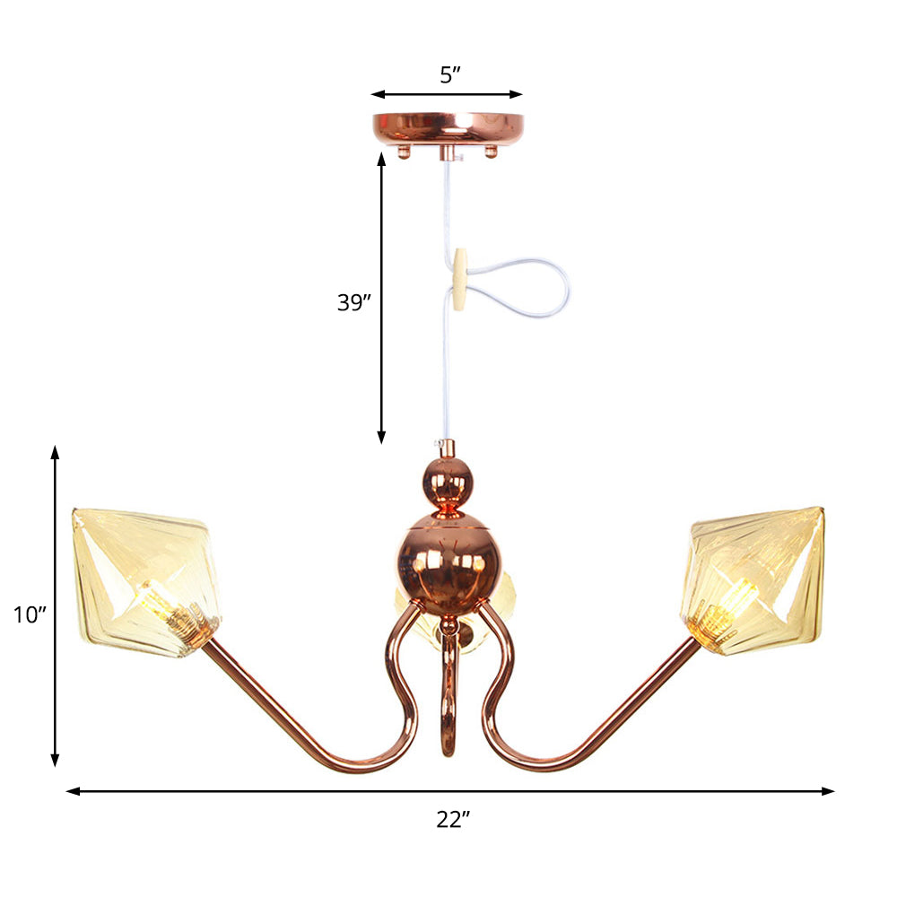 Metalen en glazen diamant kroonluchter industriële 3-licht keukenhangenlamp in amber/helder