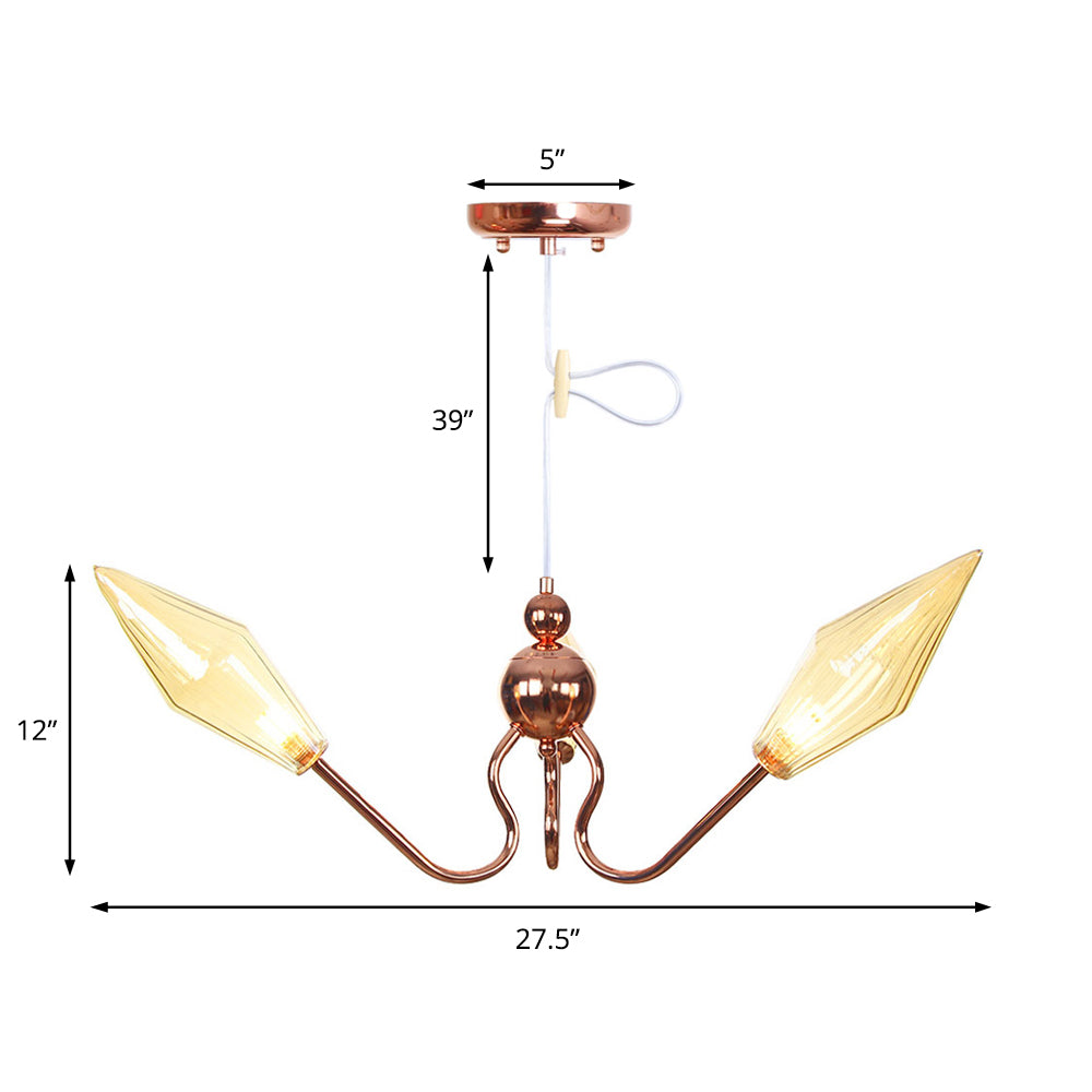 Metaal- en glazen diamant kroonluchter industriële 3-lichtstudie suspensielamp in amber/helder