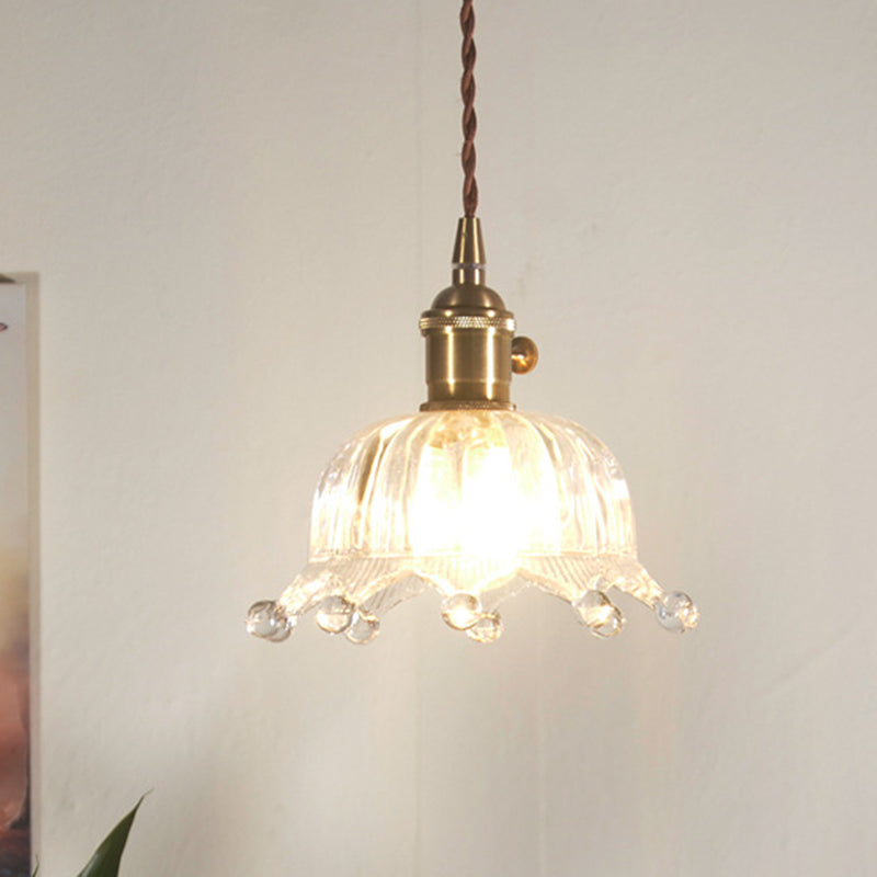 Clear Glass Crown Shade Ceiling Pendant Modern 1-Light Indoor Hanging Pendant Light in Brass