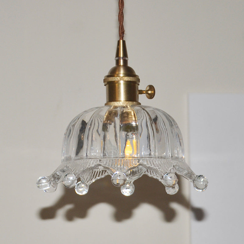 Clear Glass Crown Shade Ceiling Pendant Modern 1-Light Indoor Hanging Pendant Light in Brass