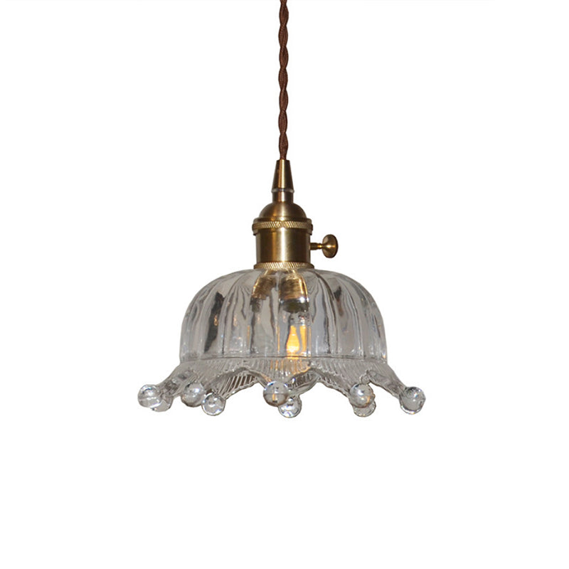 Clear Glass Crown Shade Ceiling Pendant Modern 1-Light Indoor Hanging Pendant Light in Brass