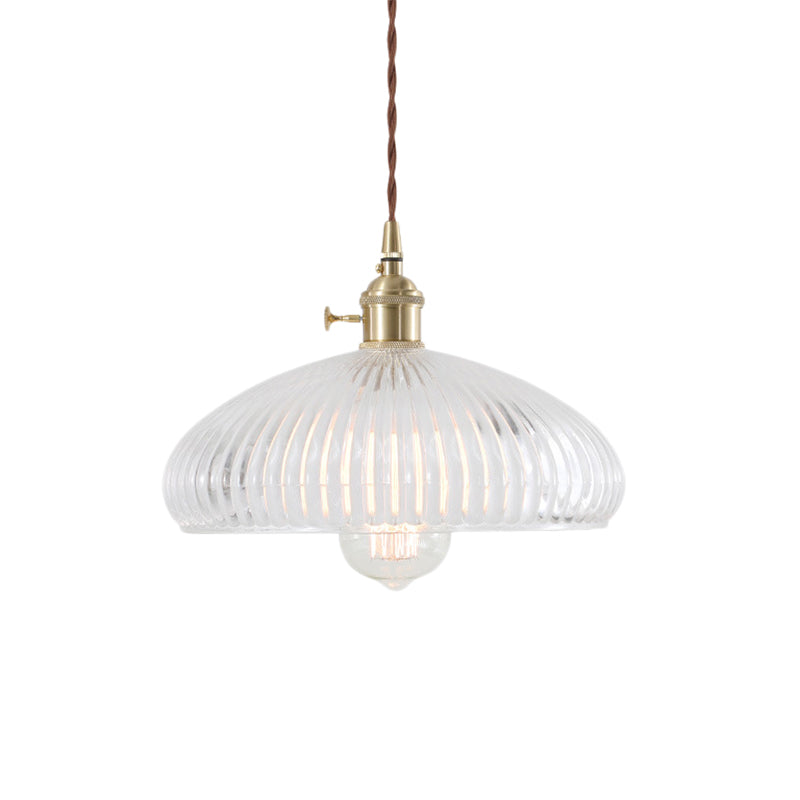 Clear Glass Brass Pendant Lamp Barn/Dome 1-Light Retro Hanging Light Fixture for Living Room