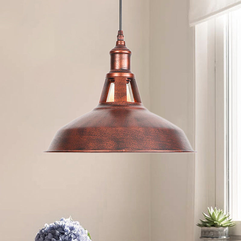 12"/16" Wide Wrought Iron Rust Pendant Lamp Barn 1-Light Retro Suspension Light for Living Room