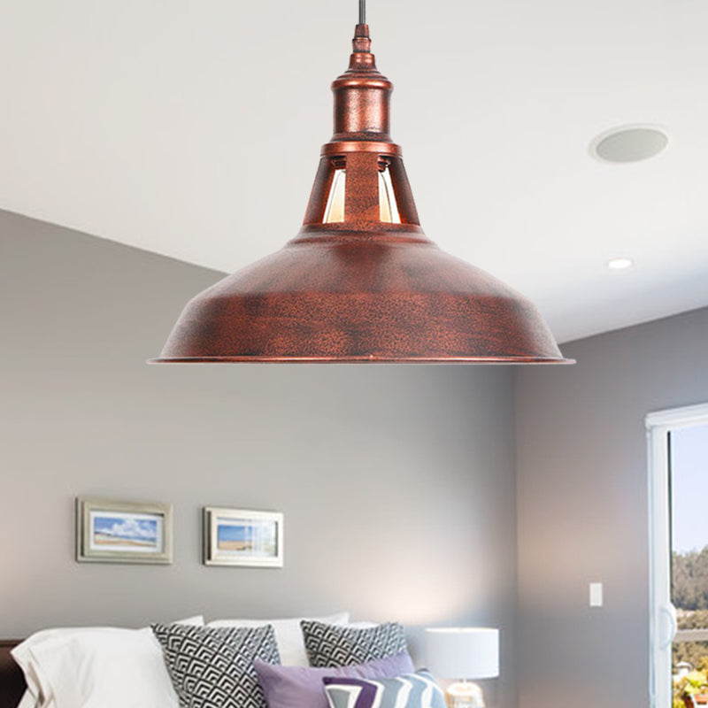 12"/16" Wide Wrought Iron Rust Pendant Lamp Barn 1-Light Retro Suspension Light for Living Room