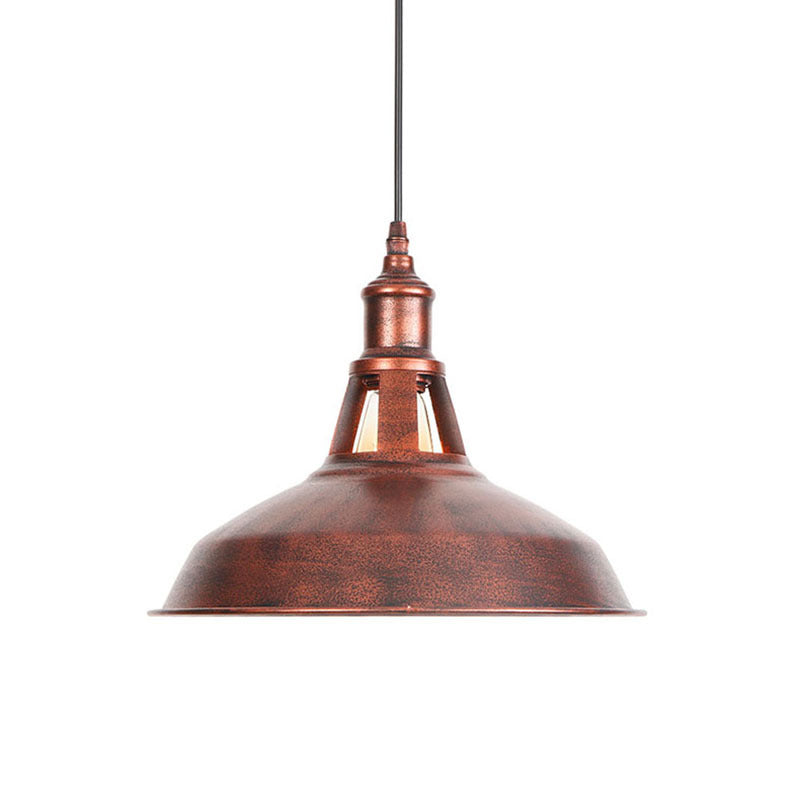 12"/16" Wide Wrought Iron Rust Pendant Lamp Barn 1-Light Retro Suspension Light for Living Room