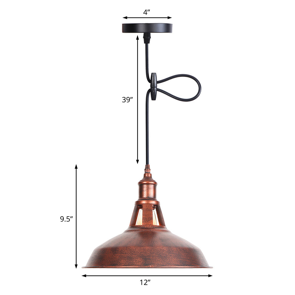 12"/16" Wide Wrought Iron Rust Pendant Lamp Barn 1-Light Retro Suspension Light for Living Room