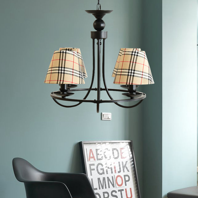 Fabric Tapered Shade Chandelier Kids Bedroom 4-Light Modern Ceiling Pendant in Black