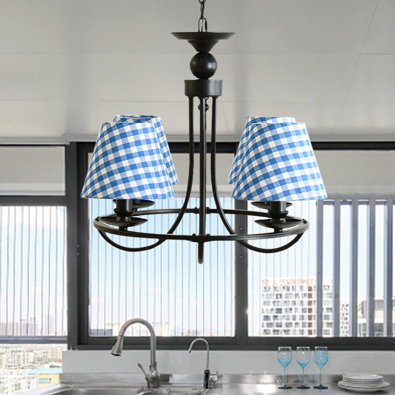 Fabric Tapered Shade Chandelier Kids Bedroom 4-Light Modern Ceiling Pendant in Black