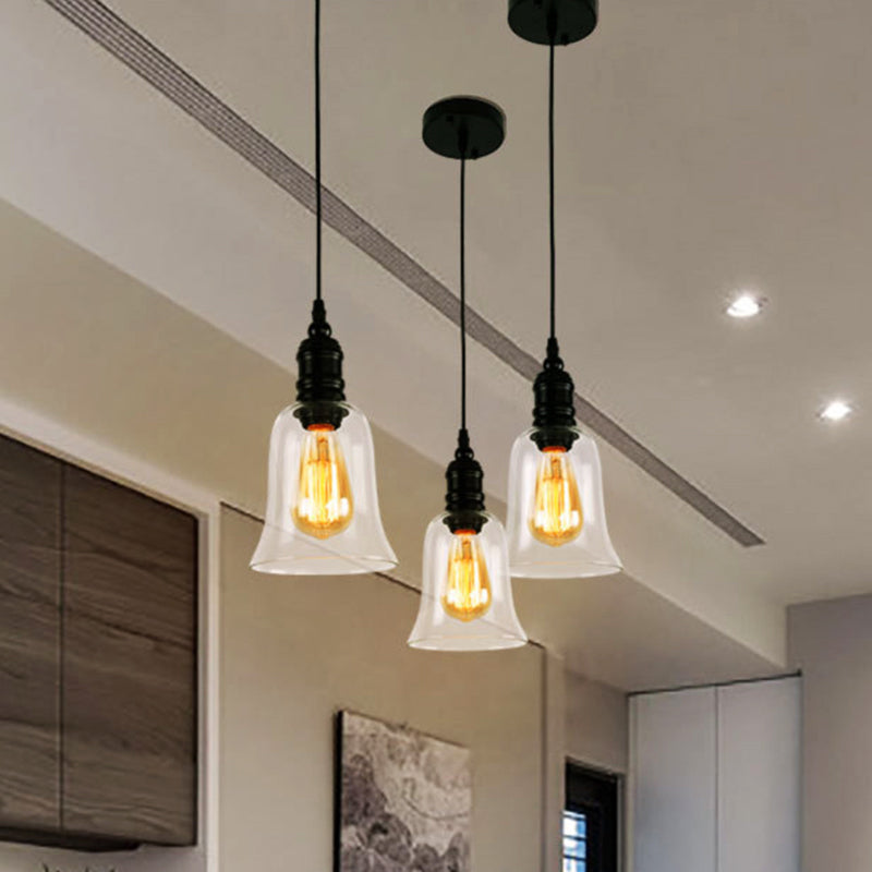 Clear Glass Shade Black Pendant Globe/Bell 1-Light Industrial Hanging Light Fixture for Kitchen