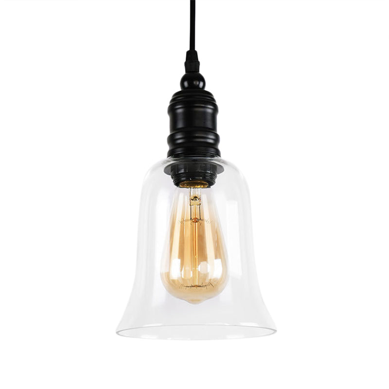 Clear Glass Shade Black Pendant Globe/Bell 1-Light Industrial Hanging Light Fixture for Kitchen