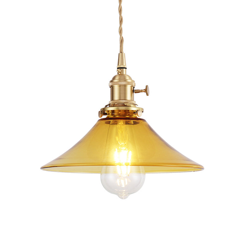 Brass conico a sospensione Berocognia Light Farmhouse Amber Glass 1 Soggiorno Light Lampada.