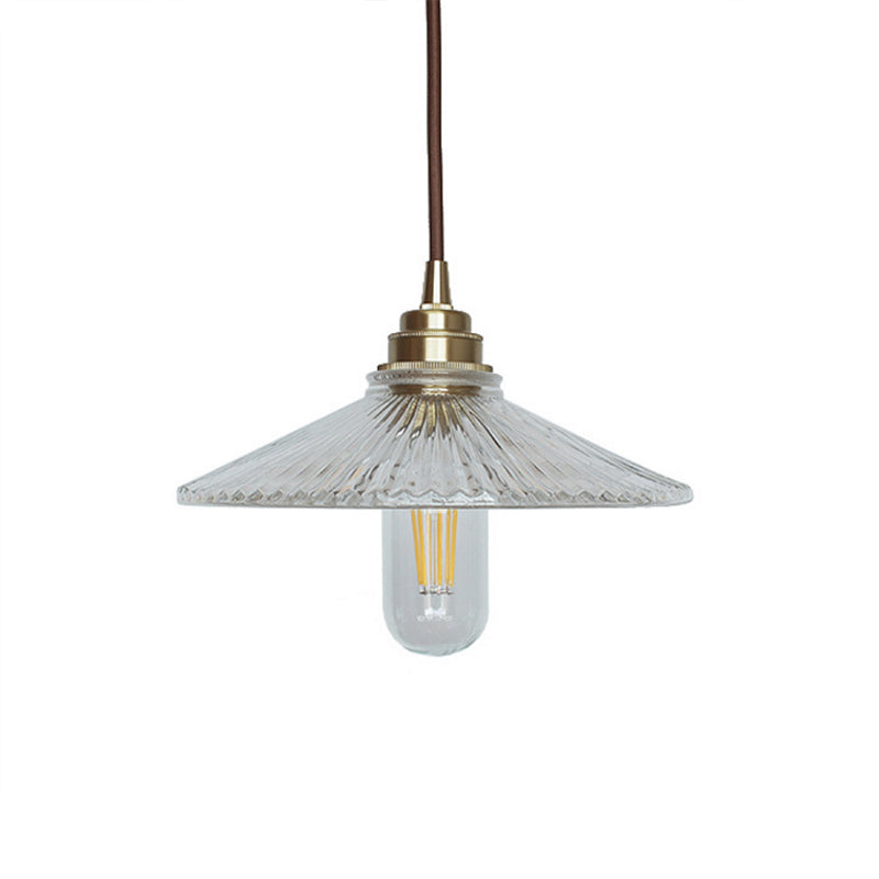 Duidelijke 1 lichte hanglampverlichting Fiture Vintage geribbelde glas brede flare hangend plafondlicht