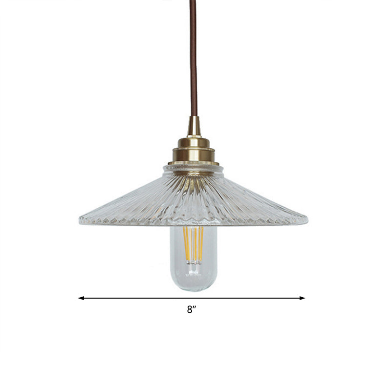 Duidelijke 1 lichte hanglampverlichting Fiture Vintage geribbelde glas brede flare hangend plafondlicht