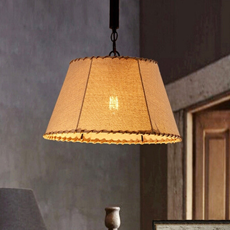 Industrial Tapered Shade Pendant Lighting 1 Light Rope and Fabric Hanging Light Fixture in Beige