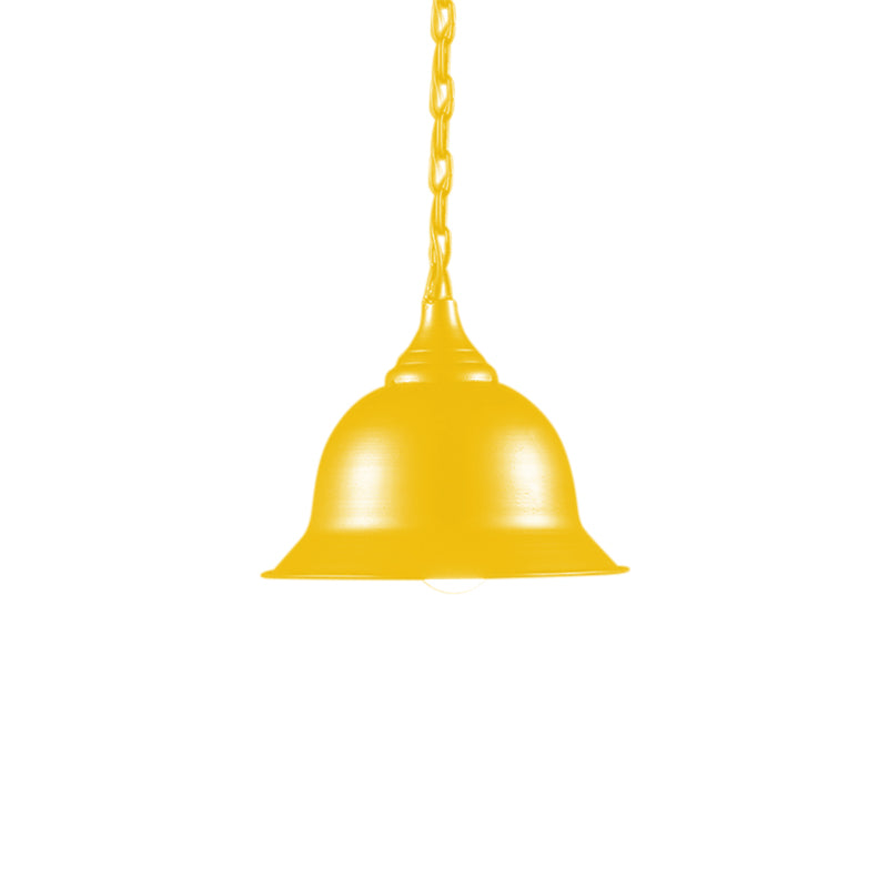 1 Light Dome Pendant Lighting Fixture Industrial Black/Red/Yellow Metal Hanging Ceiling Light for Living Room