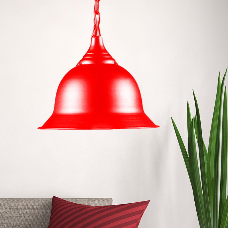 1 Light Dome Pendant Lighting Fixture Industrial Black/Red/Yellow Metal Hanging Ceiling Light for Living Room