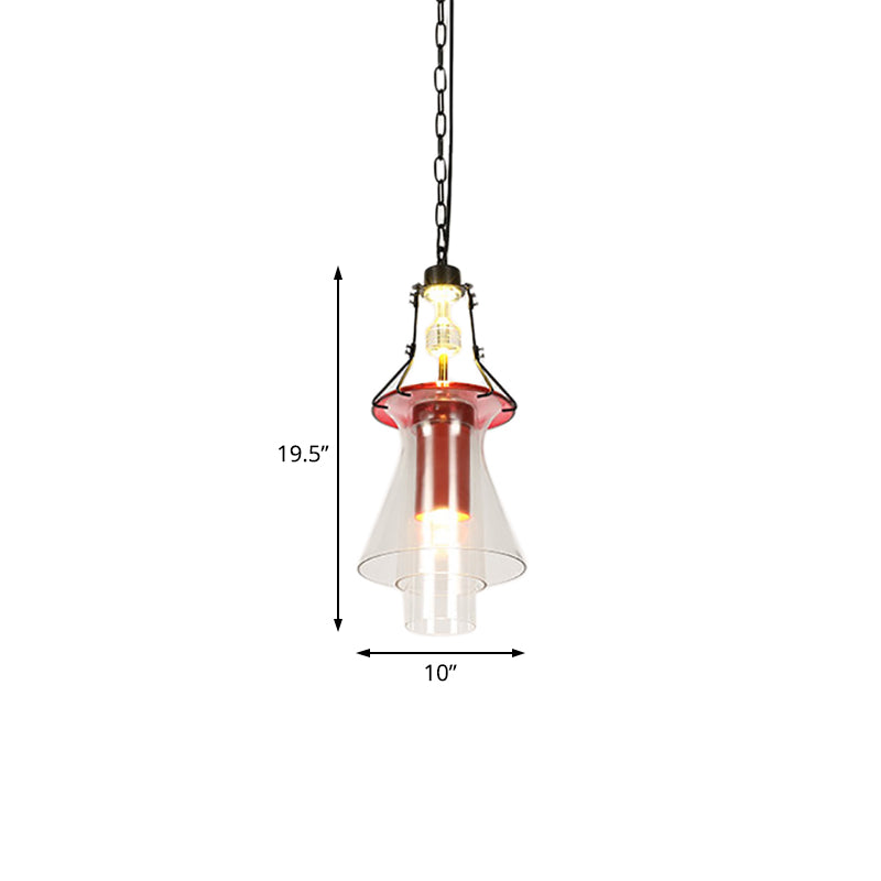 1 lichte cilinder/kegel hanger verlichtingsarmatuur industrieel rood helder glas hangend plafondlicht, 12 "/19.5"